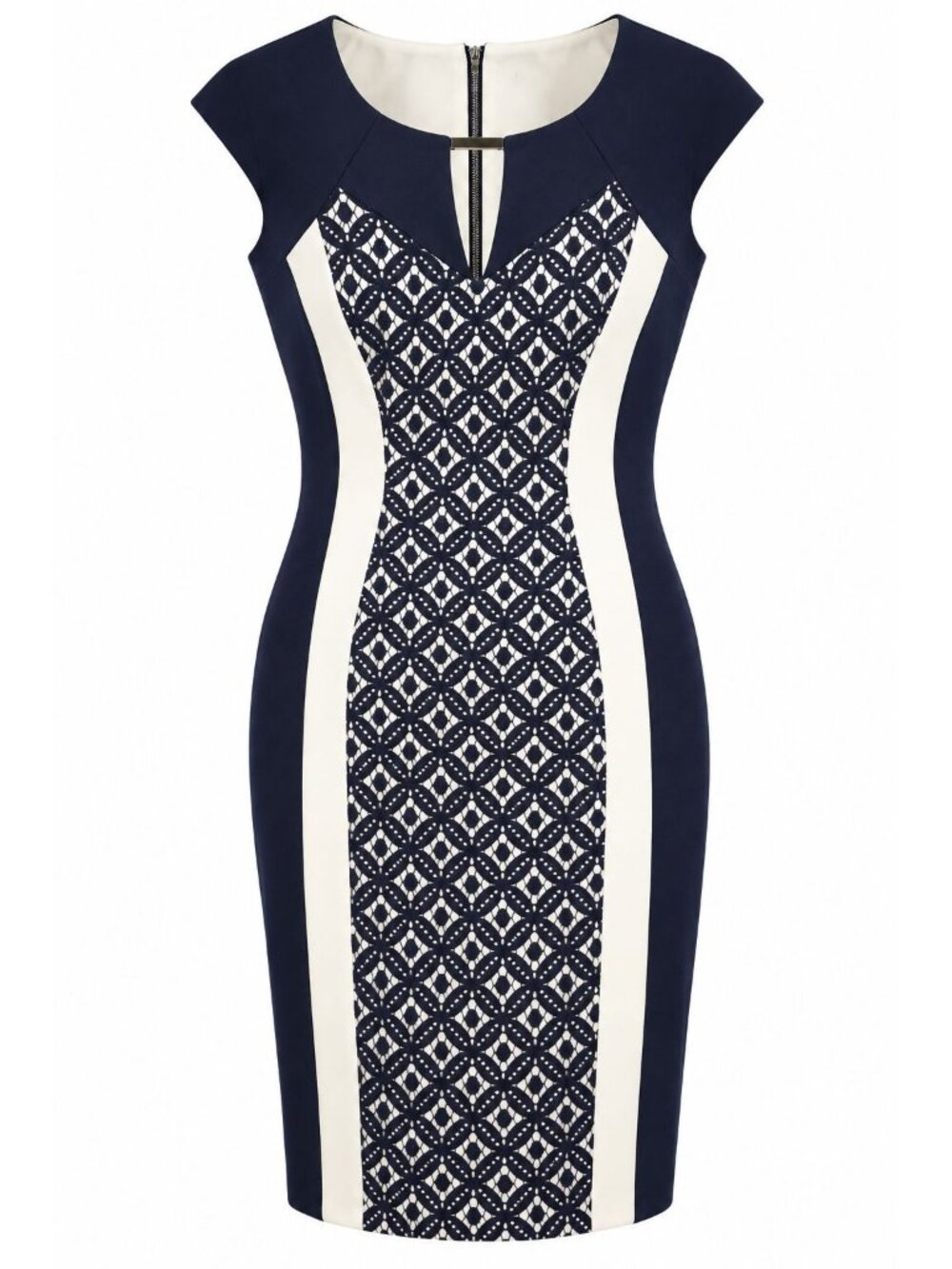 Dressbarn Size 10 Navy White Lace Colorblock Sheath Dress Cap Sleeve Career